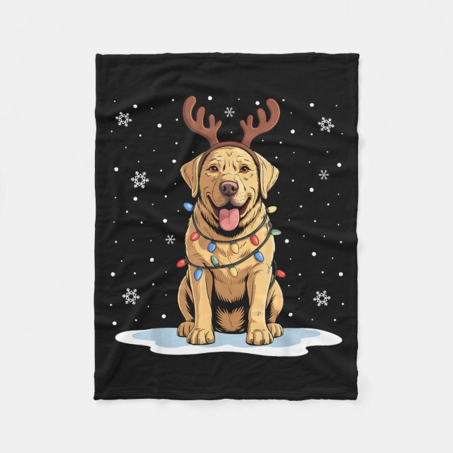 Yellow Lab Labrador Christmas Reindeer Dog Lover X Fleece Blanket (Front)