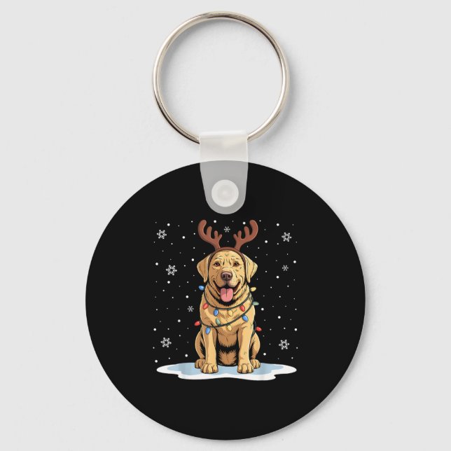 Yellow Lab Labrador Christmas Reindeer Dog Lover X Key Ring (Front)
