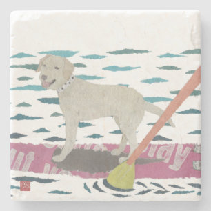 Yellow Lab, Labrador Retriever, Beach Dog Stone Coaster