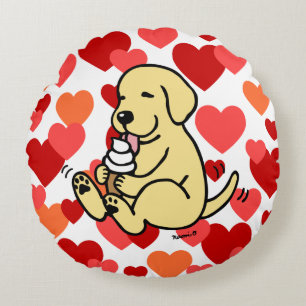 Yellow Lab Licking Ice Cream Hearts Round Cushion
