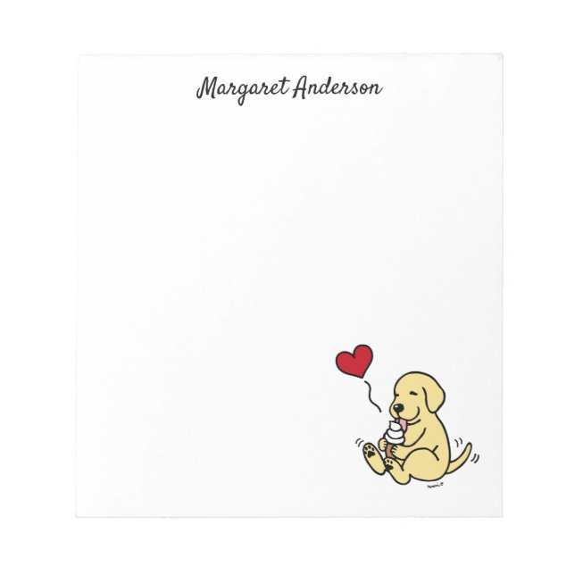 Yellow Lab Licking Ice Cream Red Heart Notepad (Front)