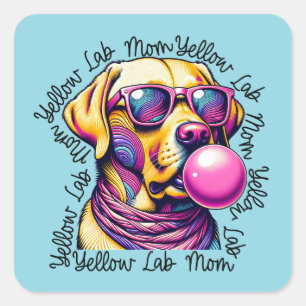 Yellow Lab Mum Bubblegum Trendy Labrador Mum Square Sticker