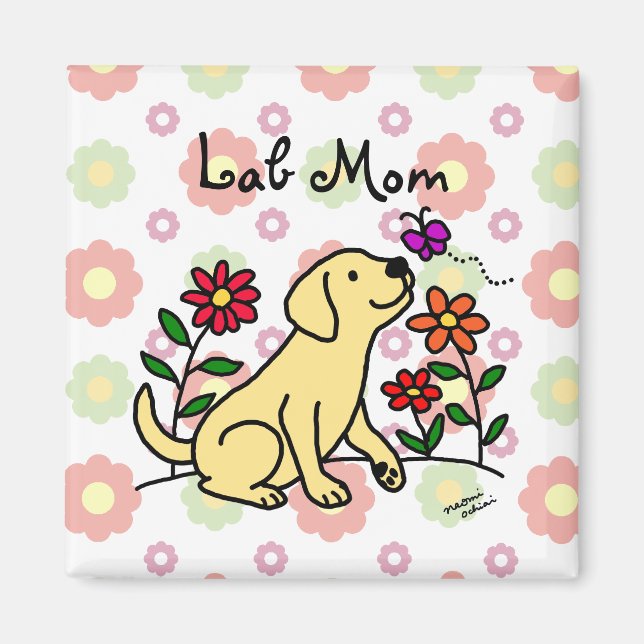 Yellow Lab Mum & Green Floral Magnet (Front)
