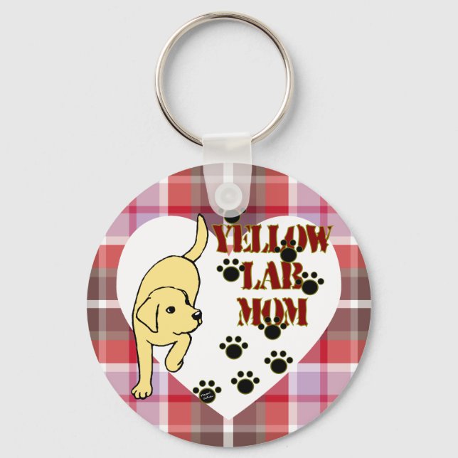 Yellow Lab Mum Heart and Plaid Key Ring (Front)