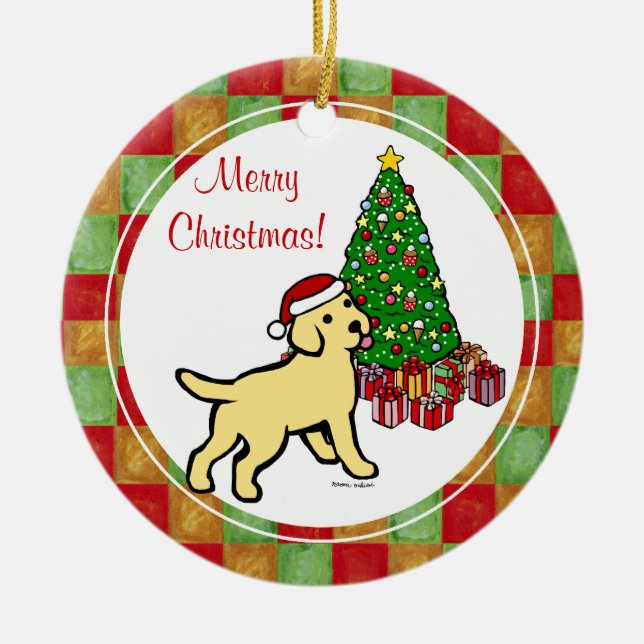 Yellow Lab Puppy and Christmas Tree Ceramic Tree Decoration (Front)