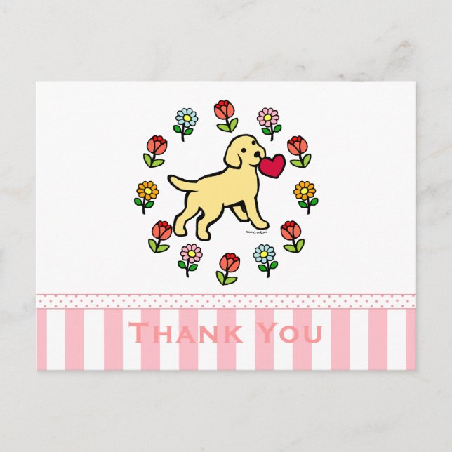 Yellow Lab Puppy and Red Heart Floral Postcard (Front)