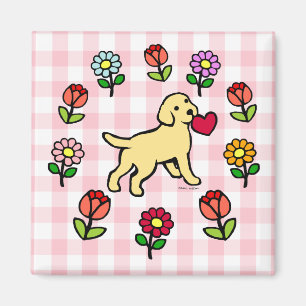 Yellow Lab Puppy and Red Heart Magnet
