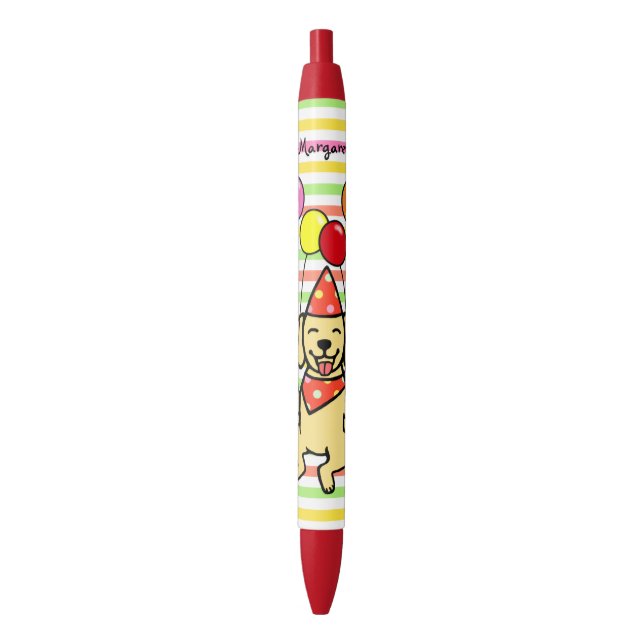 Yellow Lab Puppy Birthday Balloons Black Ink Pen (Front Vertical)