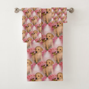 Yellow Lab Puppy Butterfly Animal Pattern   Bath Towel Set