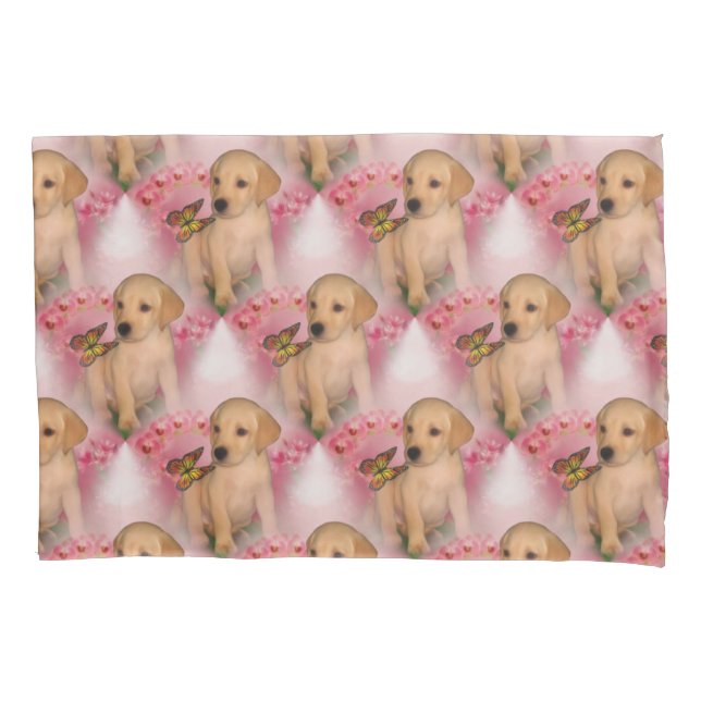 Yellow Lab Puppy Butterfly Animal Pattern    Pillowcase (Front)