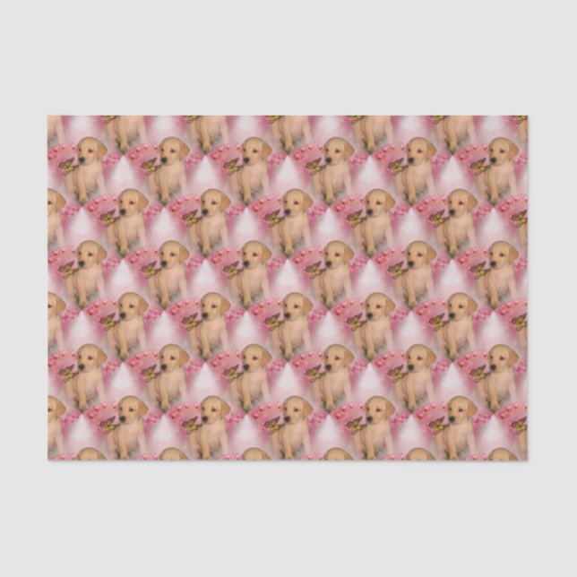 Yellow Lab Puppy Butterfly Animal Pattern  Tissue Paper (Front)
