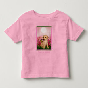 Yellow Lab Puppy Butterfly Lily Flowers Dog Art  Toddler T-Shirt