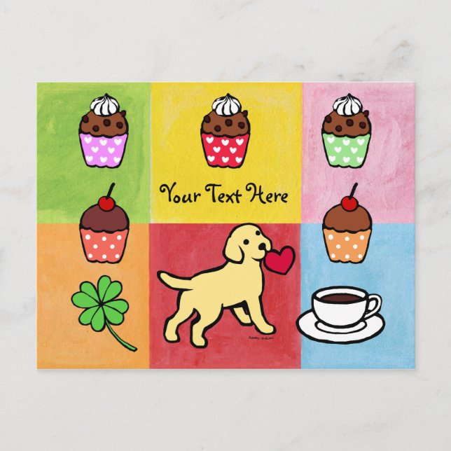 Yellow Lab Puppy Heart Cartoon Postcard (Front)