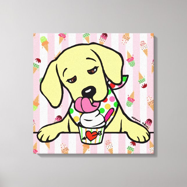 Yellow Lab Puppy Ice Cream Canvas Print (Front)