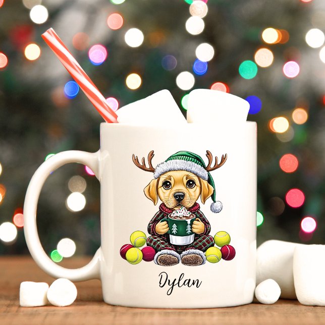 Yellow Lab Puppy Personalised Christmas Mug (Yellow Labrador personalized Christmas mug.)