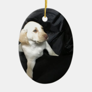 Yellow lab puppy Sadie Ceramic Tree Decoration