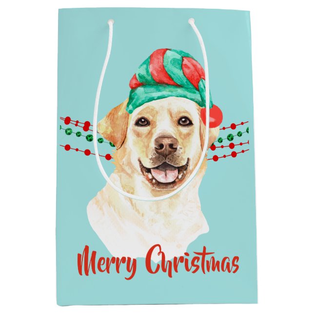 Yellow Lab Retriever Santa Hat Holiday Beads Medium Gift Bag (Front)