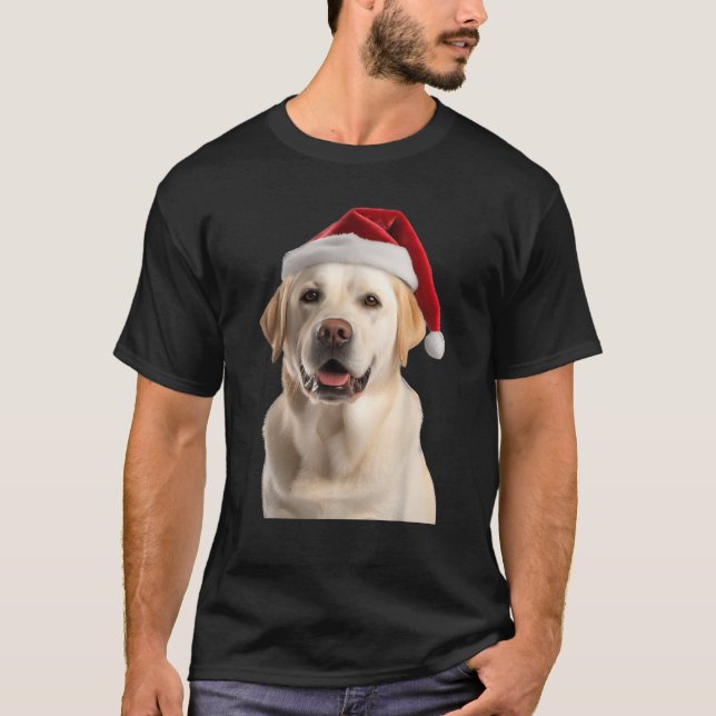 Yellow Lab Santa Hat Christmas Dog Cute Labrador R T-Shirt (Front)