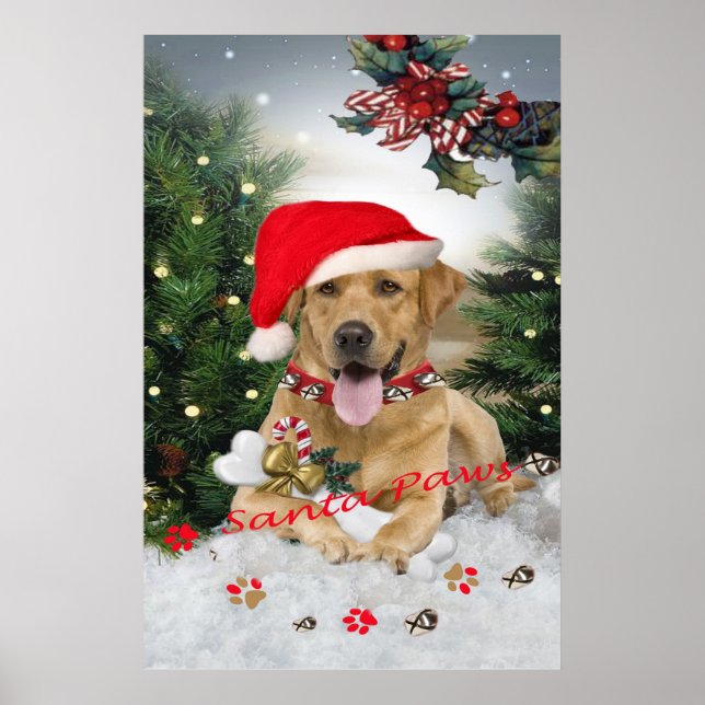 Yellow Lab Santa Paws Poster (Front)