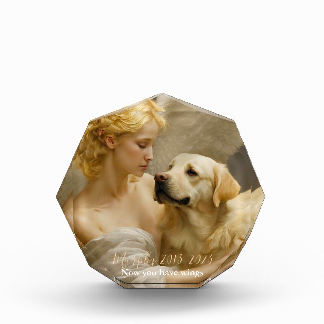 Yellow Lab with Angel Custom Memorial Photo Block (Front)