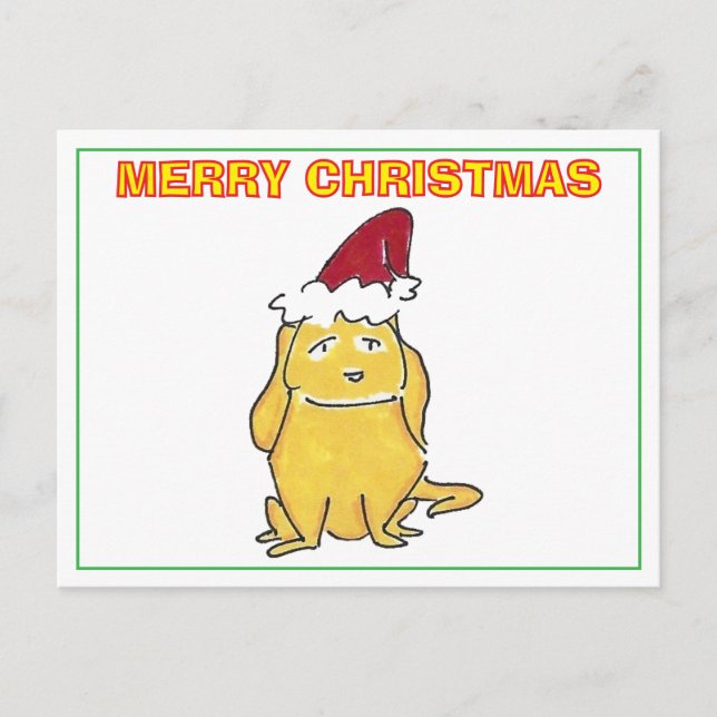 Yellow Lab With Christmas Cap Cartoon Christmas Holiday Postcard (Front)