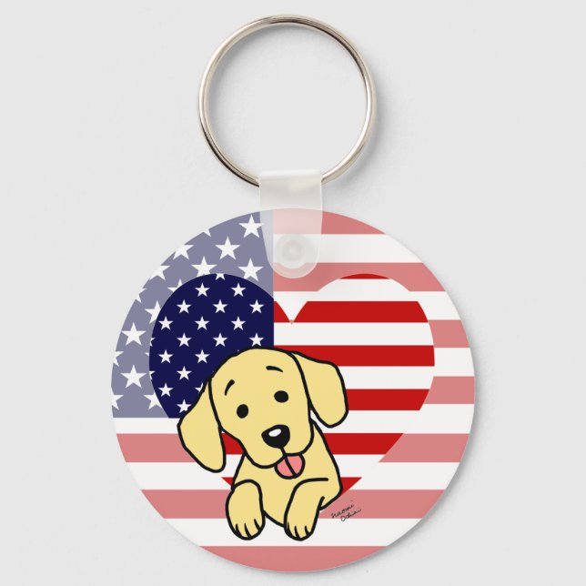 Yellow Labrador American Heart Key Ring (Front)