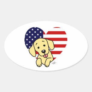 Yellow Labrador American Heart Oval Sticker