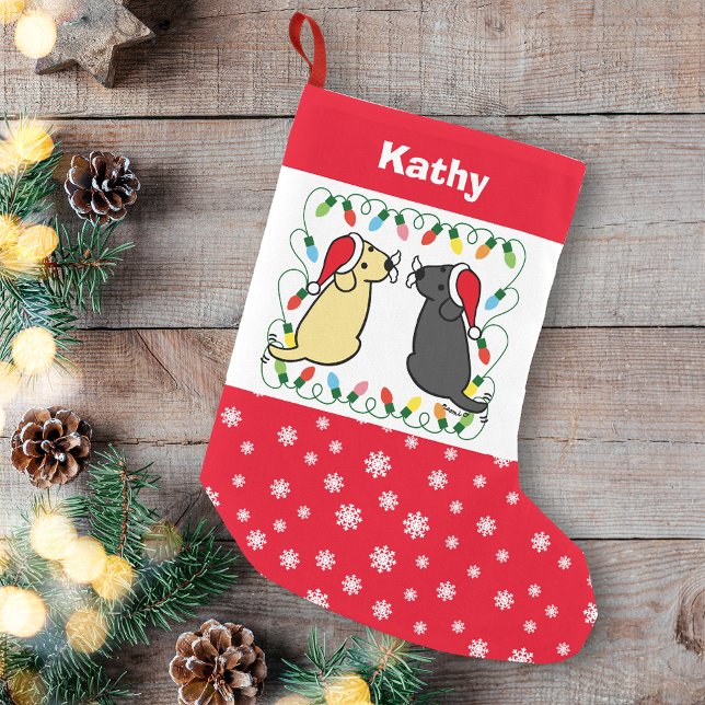 Yellow Labrador and Black Labrador Santas Small Christmas Stocking (Personalized Yellow Labrador and Black Labrador Santas Christmas Stocking for Labrador Owners.)