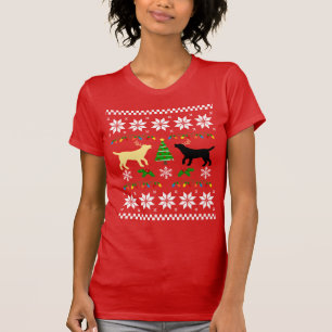 Yellow Labrador and Black Labrador Ugly Christmas T-Shirt