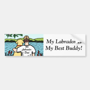 Yellow Labrador and Dad Lake View 2 Bumper Sticker