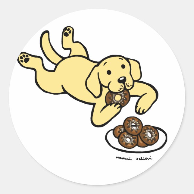 Yellow Labrador and Doughnuts! Classic Round Sticker (Front)