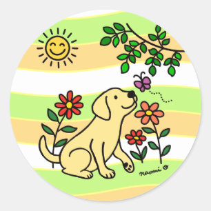 Yellow Labrador and Green Classic Round Sticker
