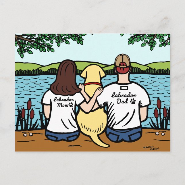 Yellow Labrador and Mum and Dad Long Postcard (Front)