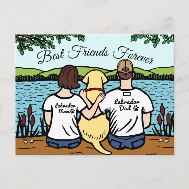 Yellow Labrador and Mum and Dad Postcard (Front)