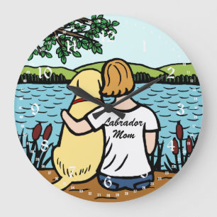 Yellow Labrador and Mum Large Clock