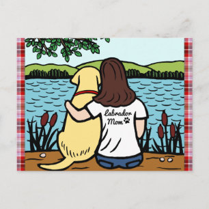 Yellow Labrador and Mum Long Postcard