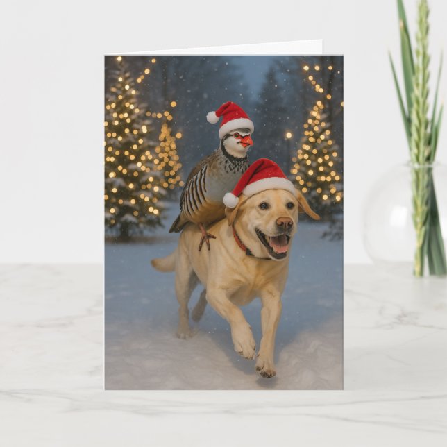 Yellow Labrador and Partridge Christmas card (Front)