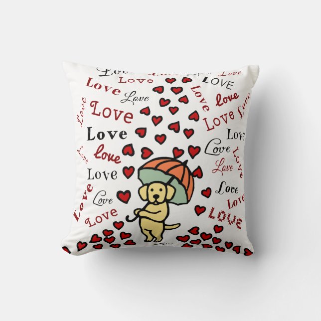 Yellow Labrador and Rain of Hearts Cushion (Front)