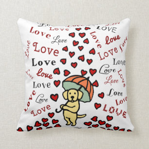 Yellow Labrador and Rain of Hearts Cushion