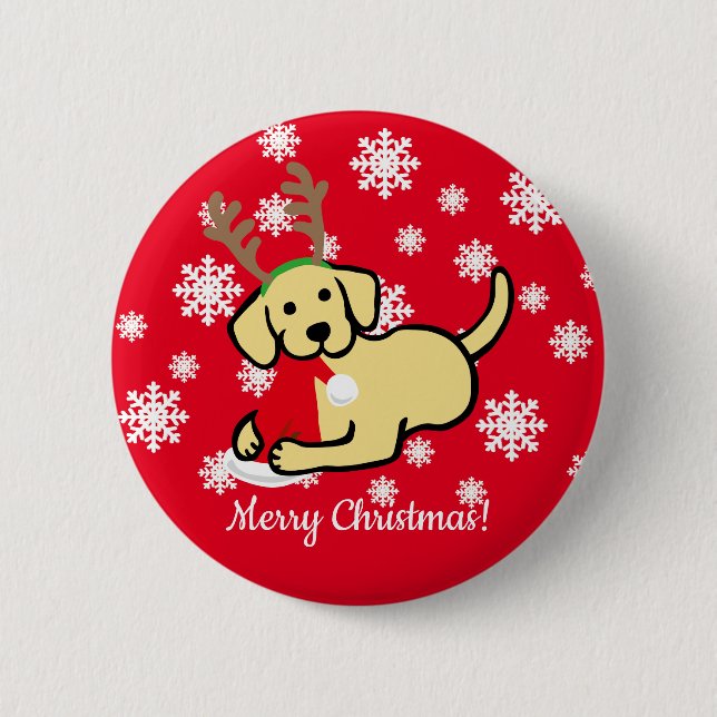 Yellow Labrador and Santa Christmas Cartoon 6 Cm Round Badge (Front)