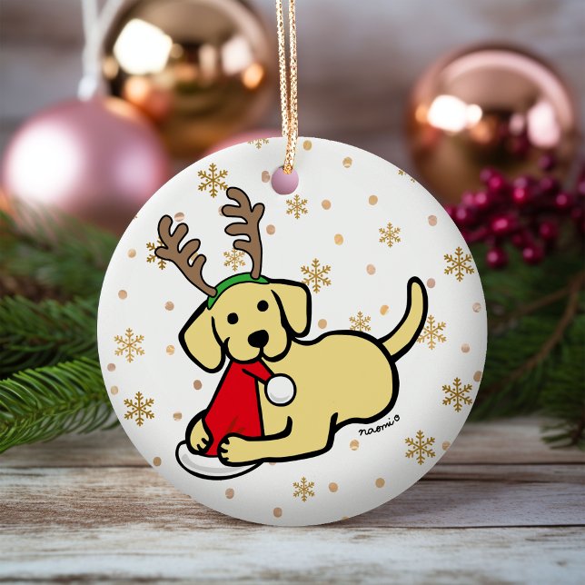 Yellow Labrador and Santa Christmas Cartoon Ceramic Tree Decoration (Yellow Labrador Santa Christmas Ornament for Labrador Owners.  Personalized gift idea.)
