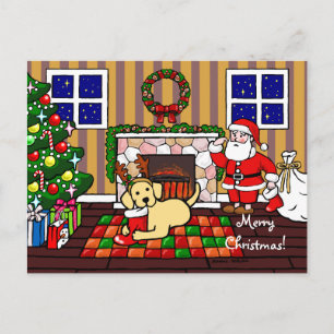 Yellow Labrador and Santa Christmas Cartoon Holiday Postcard