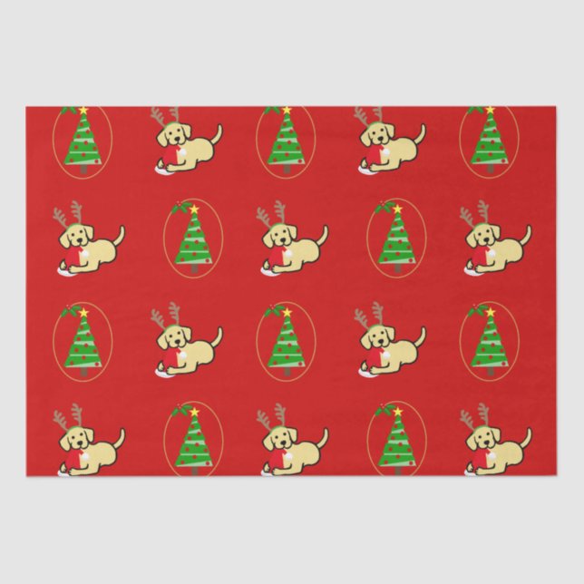 Yellow Labrador and Santa Christmas Cartoon Tissue Paper (Front)