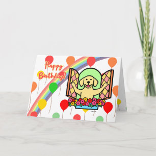 Yellow Labrador Birthday Balloons Card (window)