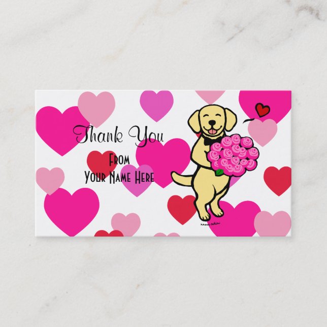 Yellow Labrador Cartoon Roses Thank You Business Card (Front)