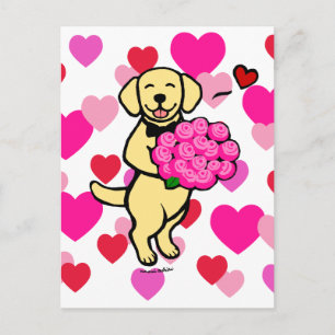 Yellow Labrador Cartoon with Roses Postcard