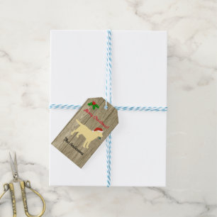 Yellow Labrador Christmas Evergreen Santa Hat Gift Tags