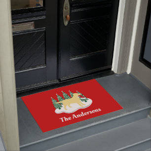 Yellow Labrador Christmas Evergreen Trees Doormat