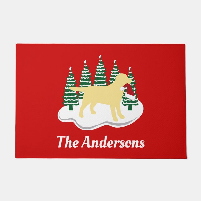 Yellow Labrador Christmas Evergreen Trees Doormat (Front)