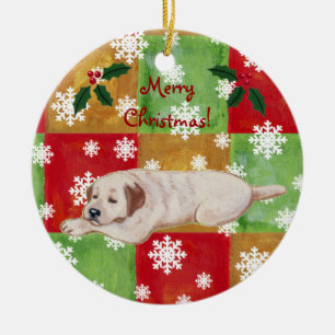 Yellow Labrador Christmas Mosaic Snowflake Ceramic Tree Decoration